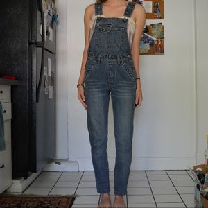 Vintage full length skinny leg denim overalls